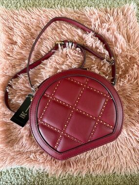 INC International Concepts Red Quilted Round Stud Crossbody Bag